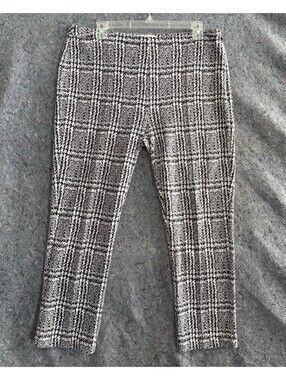 Michael Kors L Knit Pants Black White Houndstooth Tweed Side Zip Ankle Stretch